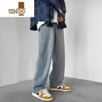 YANXU浅色高街牛仔裤男潮牌宽松直筒大码夏季薄款长裤潮流拖地裤子