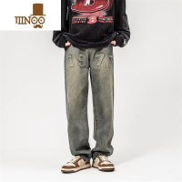 YANXU牛仔裤男款秋季欧美高街vibe水洗做旧小众设计感直筒宽松休闲长裤