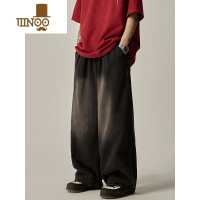 YANXU美式潮牌ins高街复古水洗做旧阔腿牛仔裤男宽松直筒休闲长裤子