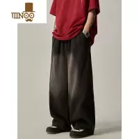 YANXU美式潮牌ins高街复古水洗做旧阔腿牛仔裤男宽松直筒休闲长裤子