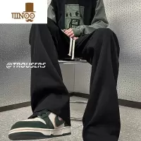 YANXU黑色休闲裤男夏季潮牌垂感宽松直筒裤子ins潮流大码阔腿运动卫裤