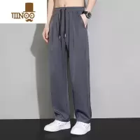 YANXU黑色裤子男士夏季薄款潮牌宽松百搭束脚卫裤冰丝垂感休闲长裤
