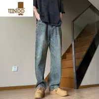 YANXU水洗做旧牛仔裤男款夏季2023新款美式高街潮牌宽松直筒hiphop裤子