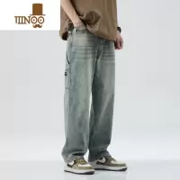 YANXU牛仔裤男宽松直筒潮流美式高街阔腿长裤男生帅气时尚百搭蓝色裤子