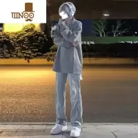 YANXU弹力牛仔裤男直筒宽松美式高街潮牌感百搭裤子高个子显瘦长裤