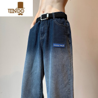 YANXU渐变牛仔裤男款美式复古hiphop加长裤子高个子高街潮牌宽松直筒裤