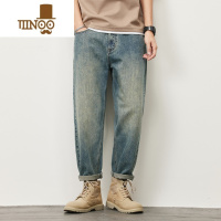 YANXU美式复古牛仔裤男士夏季薄款宽松直筒哈伦九分裤潮牌痞帅气长裤子