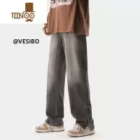 YANXU黄泥染牛仔裤男高街vibe复古做旧直筒裤夏季美式宽松休闲裤子