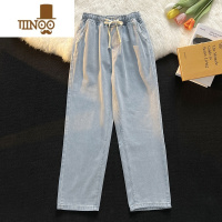 YANXU日系松紧腰牛仔裤男夏季薄款直筒宽松潮牌高街阔腿裤休闲长裤