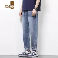 YANXU浅色牛仔裤男士秋季新款宽松水洗潮牌美式男生直筒九分休闲长裤子
