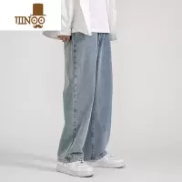 YANXU牛仔裤男直筒宽松夏季薄款浅蓝色潮牌阔腿拖地美式复古长裤子