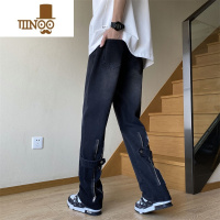 YANXU高街美式vibe拉链牛仔裤男款宽松休闲复古痞帅设计感直筒长裤子男