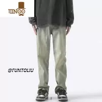 YANXU美式复古高街黄泥牛仔裤男夏季vibe潮牌水洗做旧宽松直筒休闲裤子