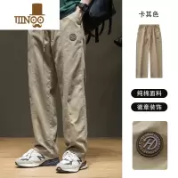 YANXU卡其色休闲裤男直筒工装2023新款长裤男生大码胖子男款裤子潮