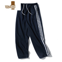 YANXU运动休闲裤子男秋季薄款直筒宽松ins潮牌针织黑色三条杠卫裤男女