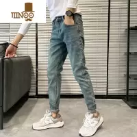 YANXU夏季薄款浅色牛仔裤男士2023新款潮牌韩版潮流修身休闲小脚长裤子