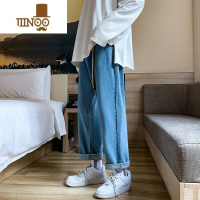 YANXU牛仔裤男潮流潮牌百搭直筒裤韩版时尚休闲宽松纯色阔腿长裤子