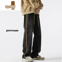 YANXU美式高街复古牛仔裤男小众设计感宽松阔腿直筒潮牌痞帅裤子