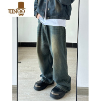 YANXU深蓝色牛仔裤男潮牌oversize美式高街水洗垂感vibe秋直筒阔腿裤子
