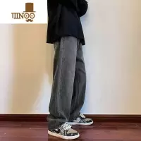 YANXU美式高街vibe风黑色牛仔裤男款秋季潮牌宽松水洗直筒阔腿拖地裤子