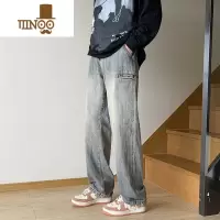 YANXU美式潮牌黄泥染牛仔裤男直筒宽松休闲长裤复古做旧垂感阔腿裤