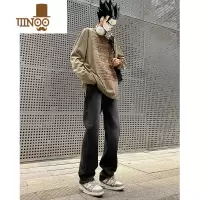 YANXU痞帅浅色牛仔裤男美式高街潮牌复古宽松直筒修身休闲长裤子