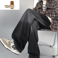 YANXU黑色渐变水洗牛仔裤男秋季美式高街潮牌痞帅直筒宽松阔腿休闲裤子