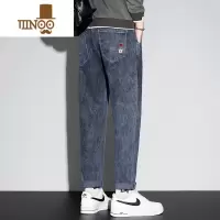 YANXU牛仔裤男秋季潮牌刺绣百搭弹力2023新款宽松直筒休闲男士长裤