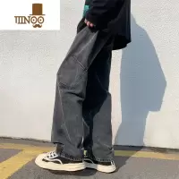 YANXU直筒阔腿男士休闲牛仔裤夏季新款垂感高街ins潮牌拖地男生长裤子