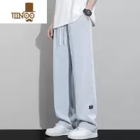YANXU潮牌贴标牛仔裤子男士款夏季宽松直筒阔腿拖地裤男生休闲长裤