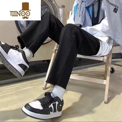 YANXU毛边牛仔裤男士薄款直筒九分裤潮牌夏季休闲百搭浅色学生修身裤子