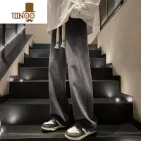 YANXU2023美式高街黑色渐变抽绳牛仔裤男炸街潮牌帅气直筒休闲裤子
