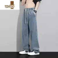 YANXU牛仔裤男款夏季薄款潮牌美式高街工装直筒阔腿长裤男生运动休闲裤