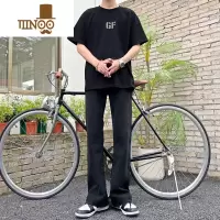 YANXU夏季烟灰色微喇牛仔裤男宽松直筒垂感裤子男百搭阔腿拖地休闲长裤