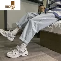 YANXU美式阔腿牛仔裤男潮牌ins宽松直筒高街vibe国潮痞帅休闲裤子