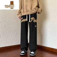 YANXU美式复古牛仔裤男生秋季潮牌hiphop裤子2023新款宽松直筒阔腿