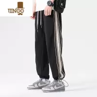 YANXU男士运动裤黑色卫裤男潮牌秋季宽松裤子潮2023新款休闲抽绳束脚裤