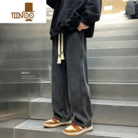 YANXU初中学生宽松直筒阔腿裤潮牛仔裤男款潮牌ins高街休闲裤子