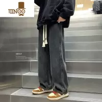 YANXU初中学生宽松直筒阔腿裤潮牛仔裤男款潮牌ins高街休闲裤子