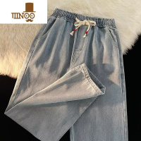 YANXU系绳直筒牛仔裤男ins潮牌夏季宽松休闲裤潮流港风复古阔腿长裤子