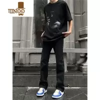 YANXU高街新款基础无弹水洗微喇牛仔裤男款美式I休闲显瘦长裤男女潮