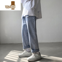 YANXU松紧腰牛仔裤男系绳9分直筒宽松韩版潮流百搭ins港风大码九分裤子