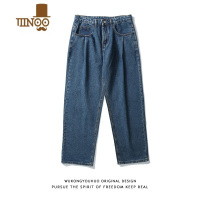 YANXU日系复古纯色休闲百搭长裤男潮牌街头宽松直筒阔腿牛仔裤