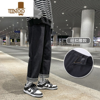 YANXU烟灰色牛仔裤男潮牌高街宽松直筒九分裤男士韩版加厚裤子