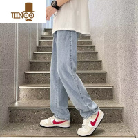 YANXU浅色牛仔裤男秋季薄款潮牌阔腿裤子男生高街直筒宽松蓝色休闲长裤