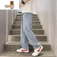 YANXU浅色牛仔裤男秋季薄款潮牌阔腿裤子男生高街直筒宽松蓝色休闲长裤