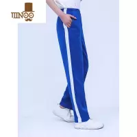YANXU蓝色校服裤初高中小裤两条杠白长裤加宽加肥收口裤子