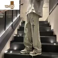 YANXU美式复古刺绣牛仔裤男款夏季潮牌水洗高街vibe风宽松直筒裤子街头