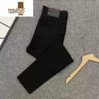 YANXU黑色牛仔裤男韩版修身纯色高端百搭夏季薄款九分裤潮牌弹力小脚裤