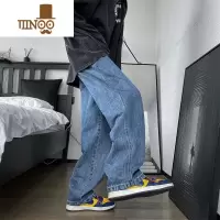 YANXUvibe国潮裤子美式街头hiphop滑板高街潮牌牛仔裤男宽松直筒阔腿裤
